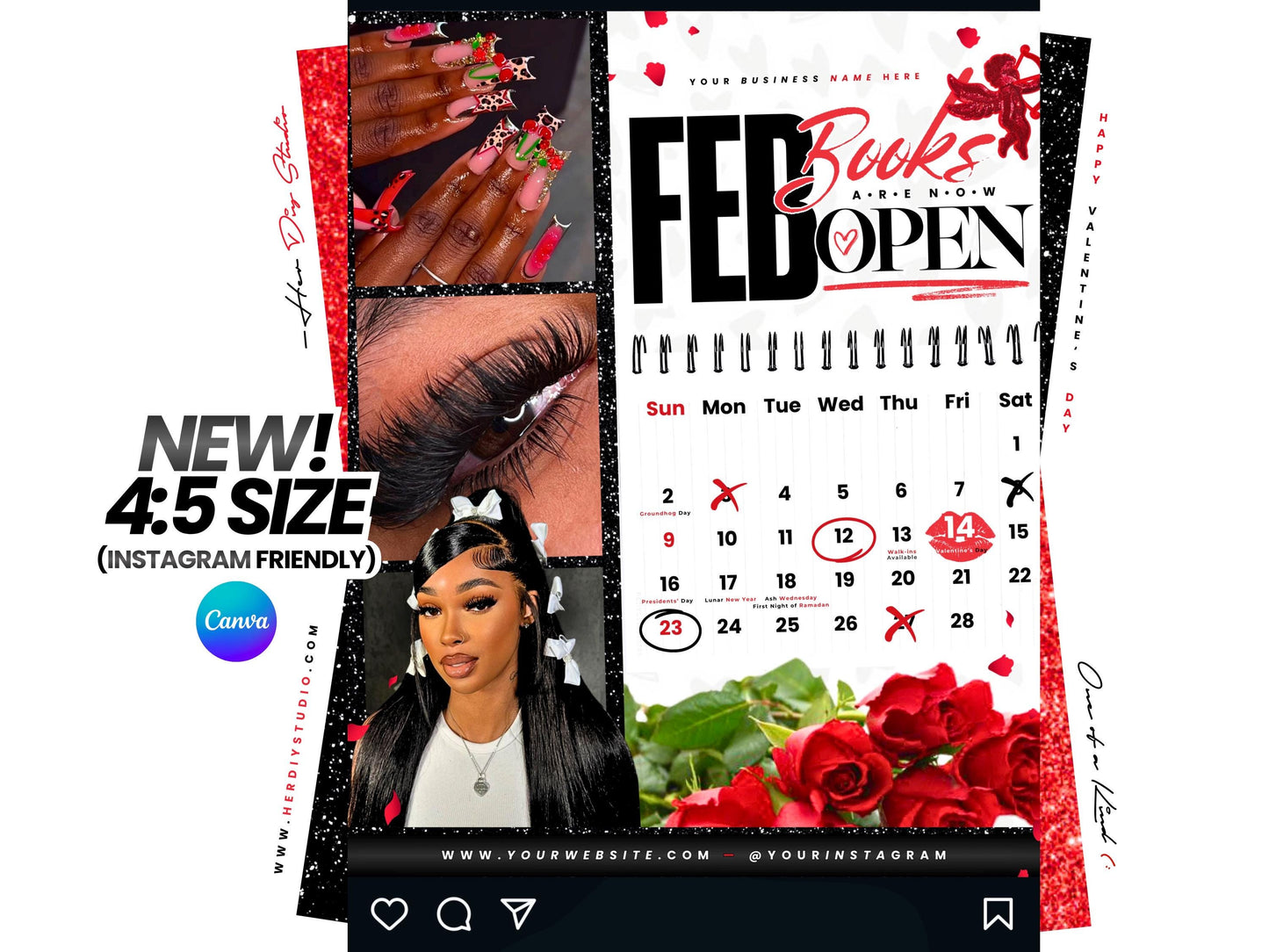 February Booking Flyer, Black History Month, Valentine's Day Canva Template (Digital Download)