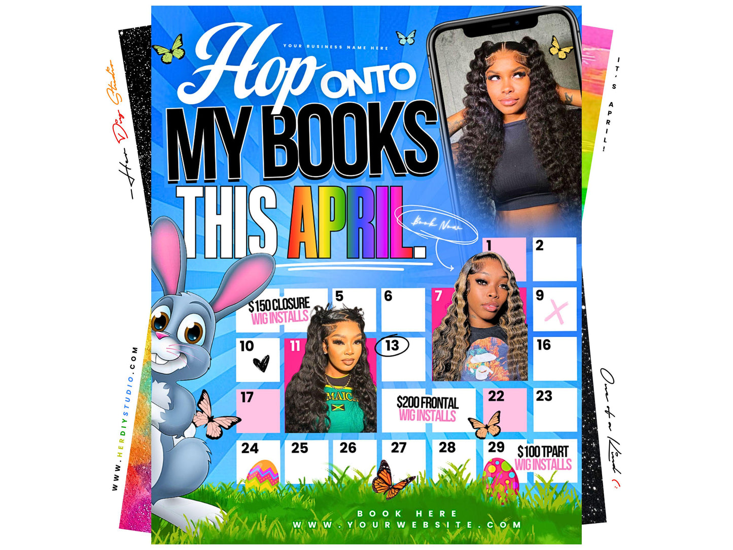April Booking Flyer, Easter Canva Template (Digital Download)