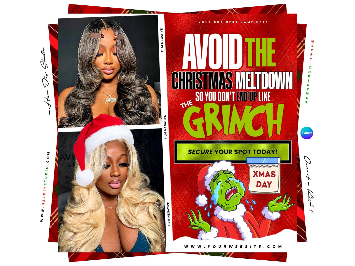 Christmas Booking Flyer, Salon Appointments, Canva Template (Digital Download)