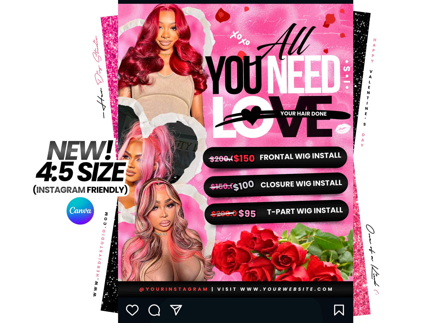 Valentine's Day Booking Flyer, Hair Salon Template (Canva)