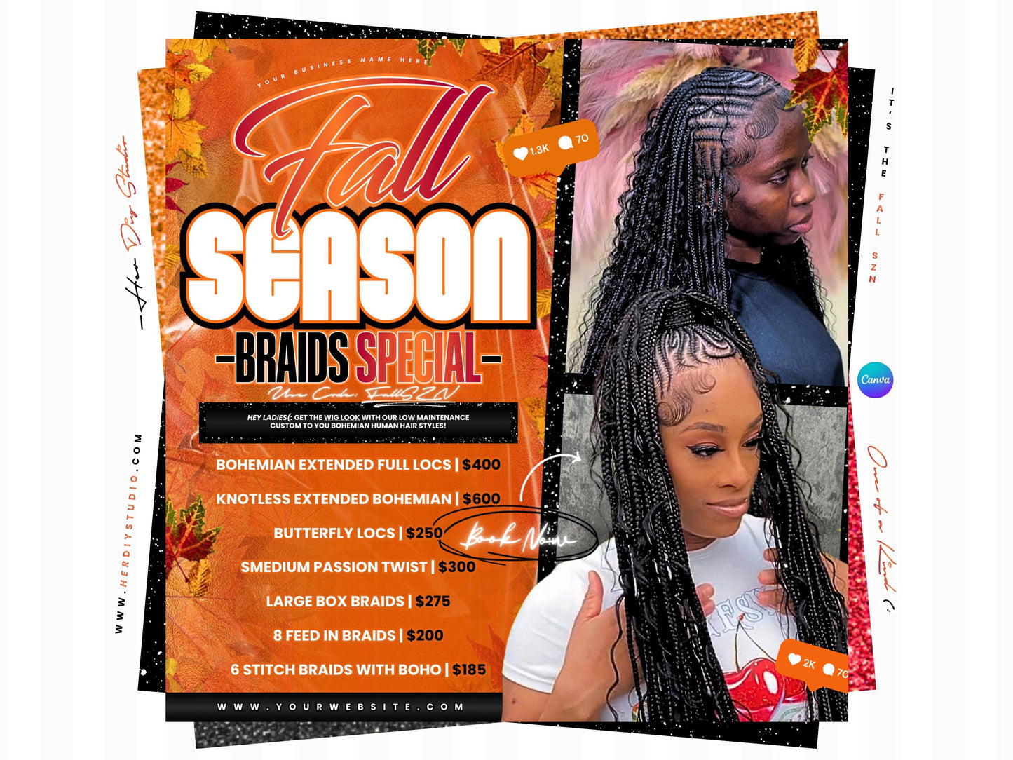 Fall Season Booking Flyer for Braiders, Fall Flyer