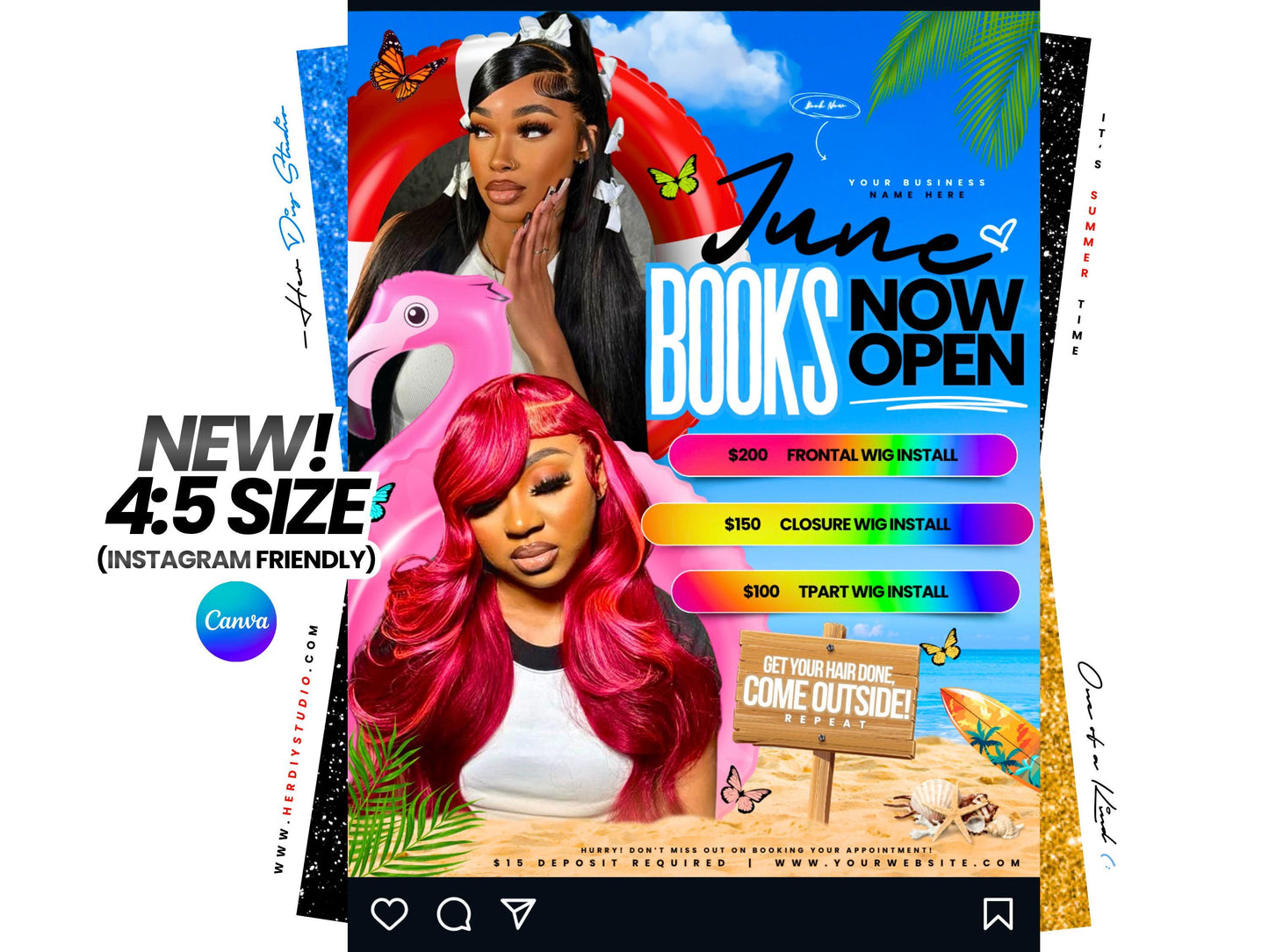June Booking Flyer, Summer Canva Template (Digital Download)