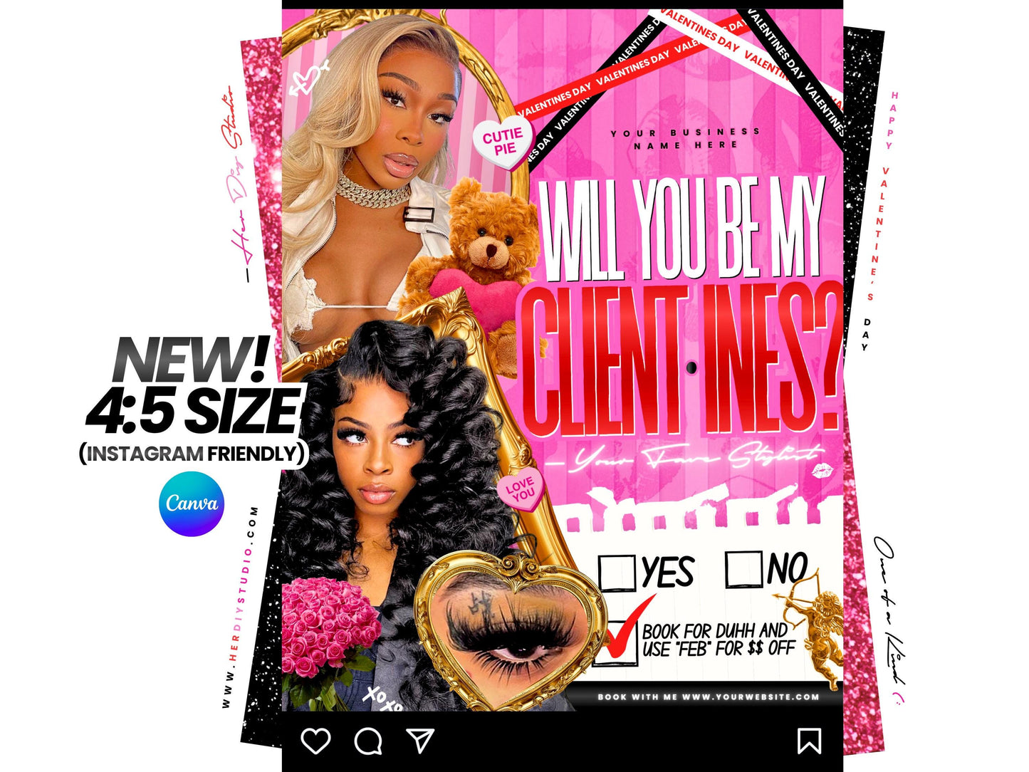 Valentine's Day Booking Flyer, Canva Template (Digital Download)