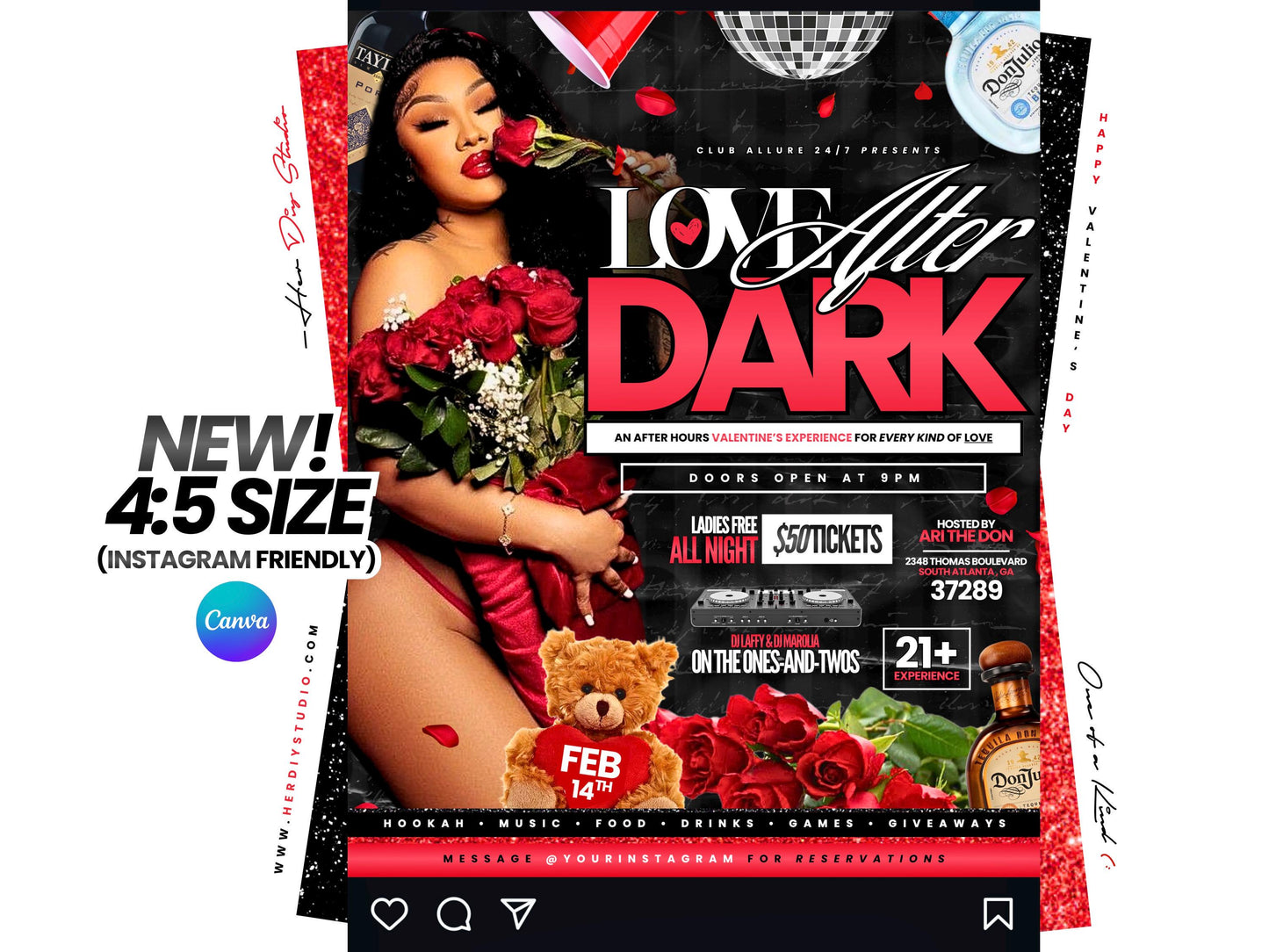 Valentine's Day Club Flyer, Love After Dark (Canva Template)