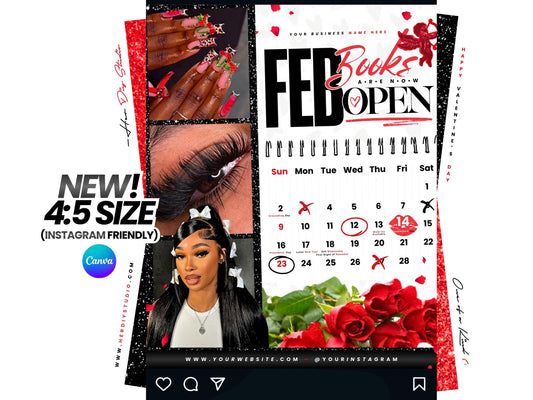 February Booking Flyer, Black History Month, Valentine's Day Canva Template (Digital Download)