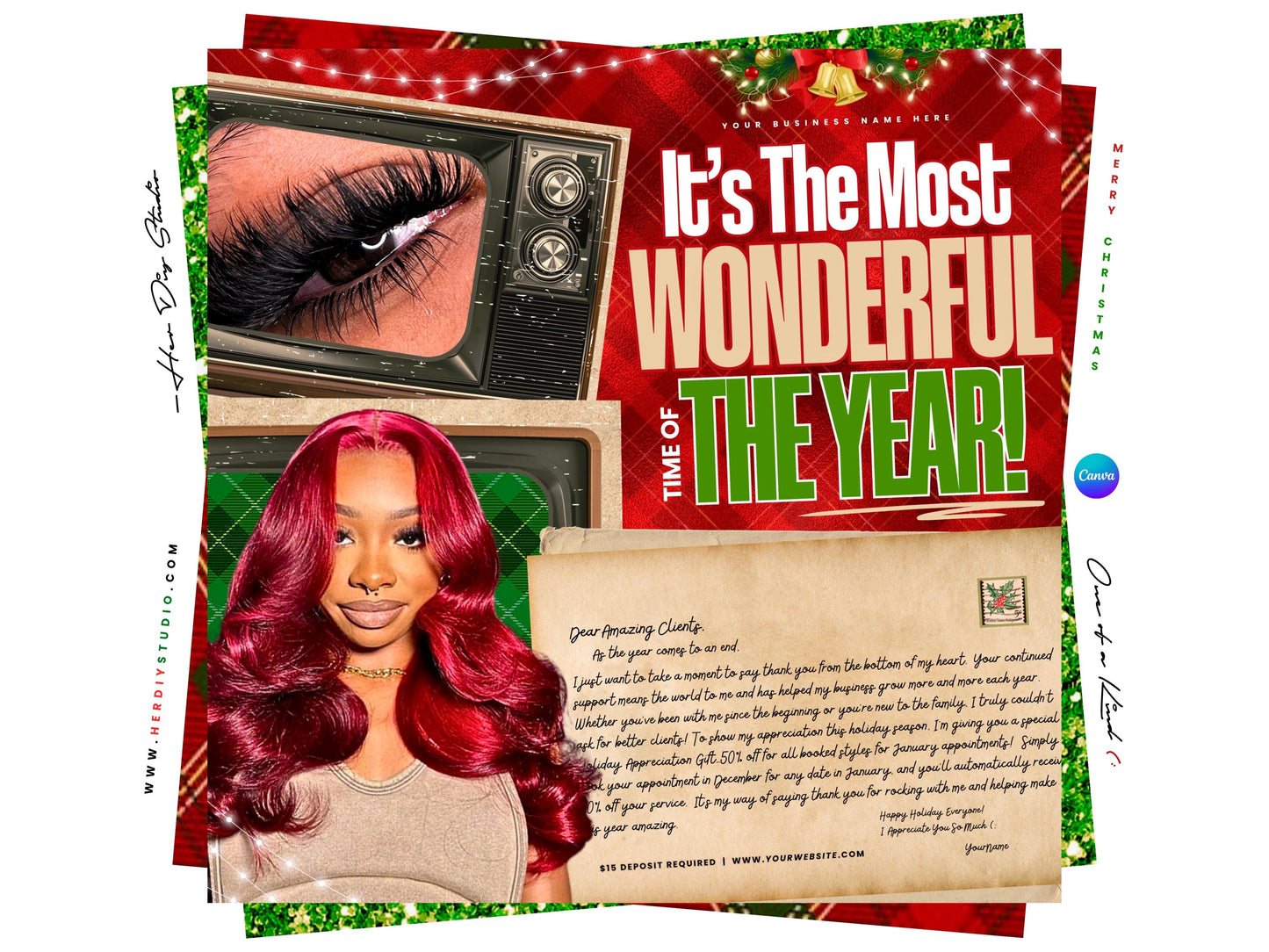 Christmas Booking Flyer, Canva Template (Digital Item)