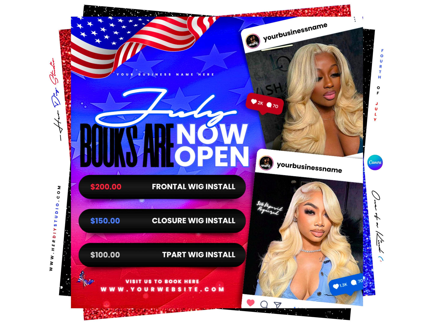 4th of July Booking Flyer, Independence Day Flyer, Canva Template (Digital Item)