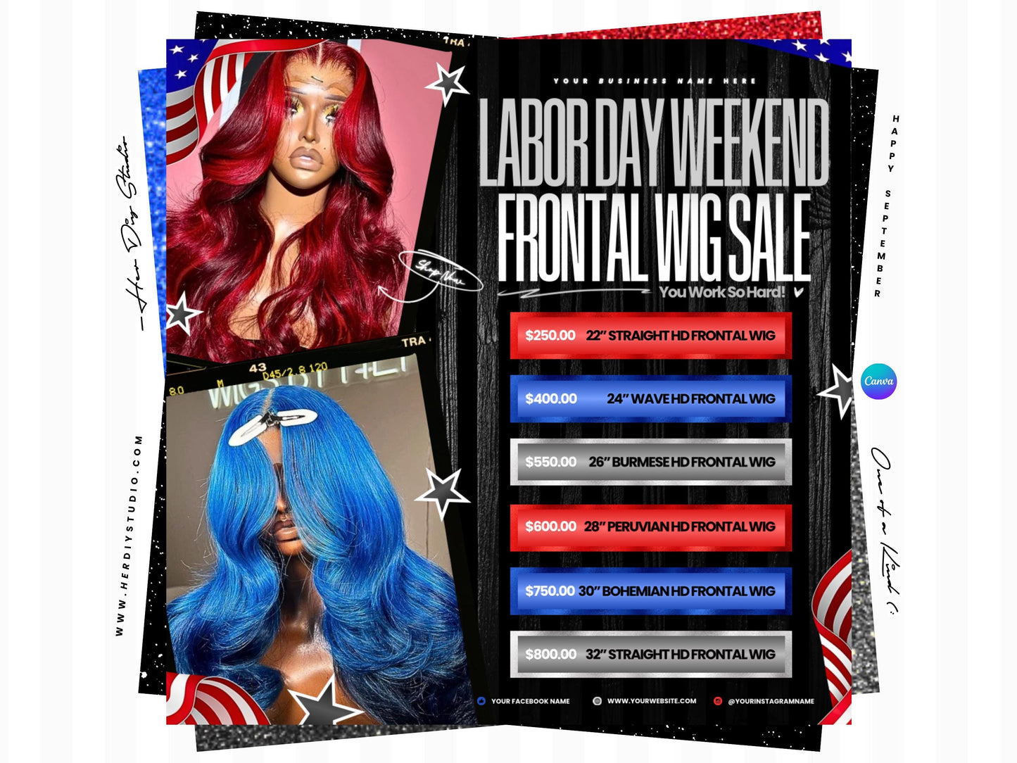 Labor Day Sale Flyer, Wig Flyer, Hair Flyer