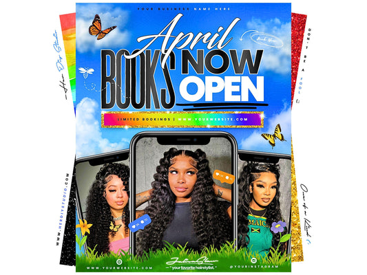 April Booking Flyer Canva Template, Salon Open Now (Digital Download)