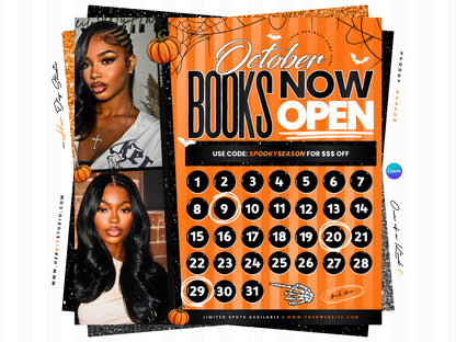 October Booking Flyer, Halloween Booking Flyer