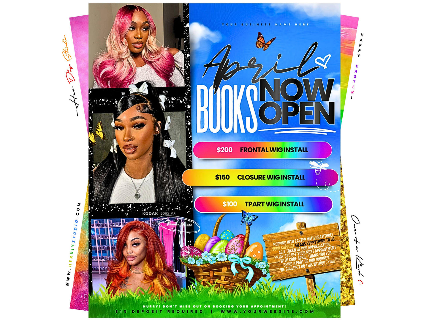 April Booking Flyer, Easter Canva Template (Digital Download)