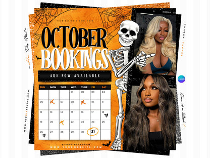 October Booking Flyer, Halloween Booking Flyer