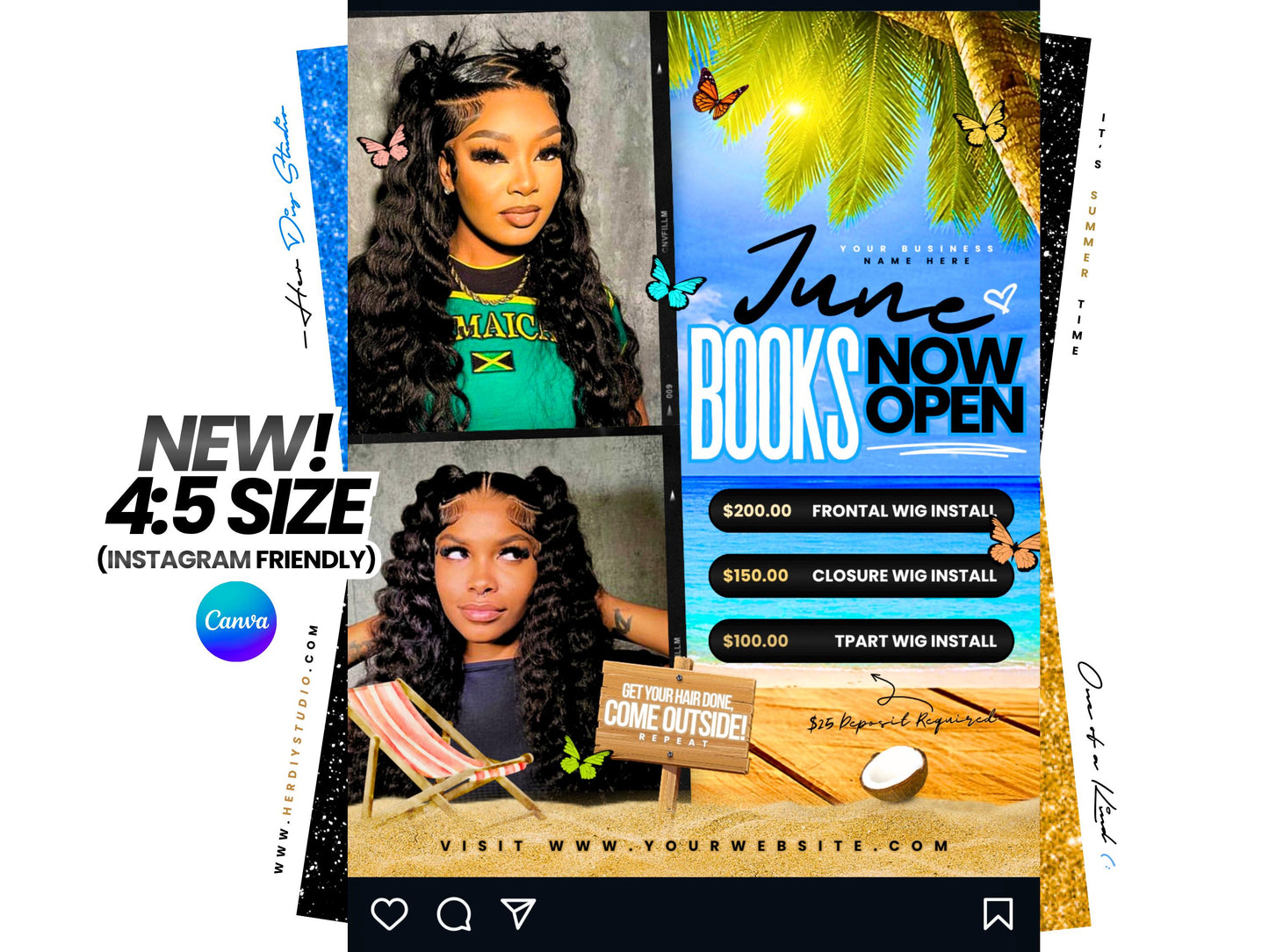 June Booking Flyer, Summer Canva Template (Digital Download)