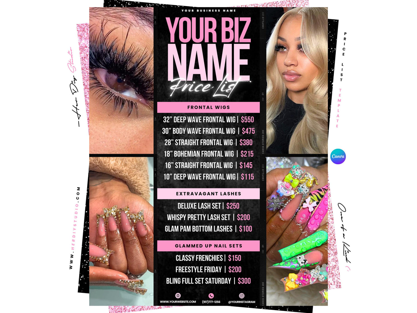 Beauty Salon Price List Template: Lash, Nail, Hair (Canva Editable)