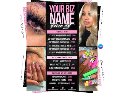 Beauty Salon Price List Template: Lash, Nail, Hair (Canva Editable)