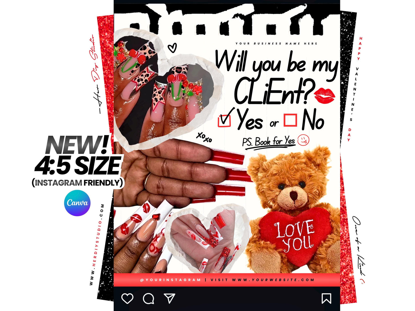 Valentine's Day Booking Flyer for Nail Techs, February Booking Flyer