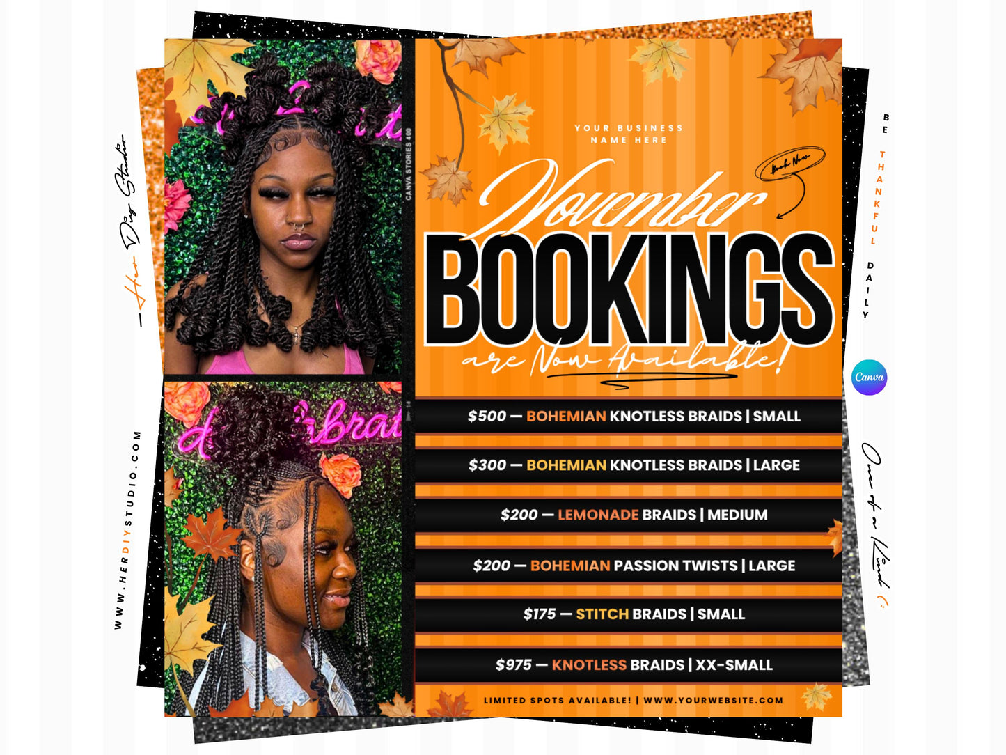 November Booking Flyer for Braiders