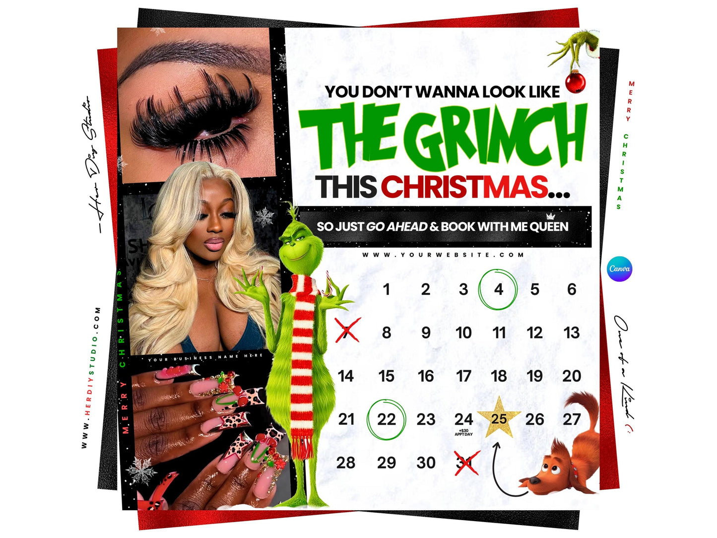 Christmas Booking Flyer, Salon Appointment Template (Canva)