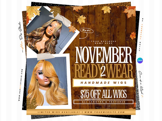 November Flyer, Thanksgiving Flyer | Wig Flyer, Hair Flyer, Sale Flyer