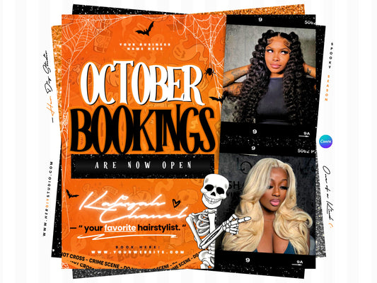 October Booking Flyer, Halloween Booking Flyer