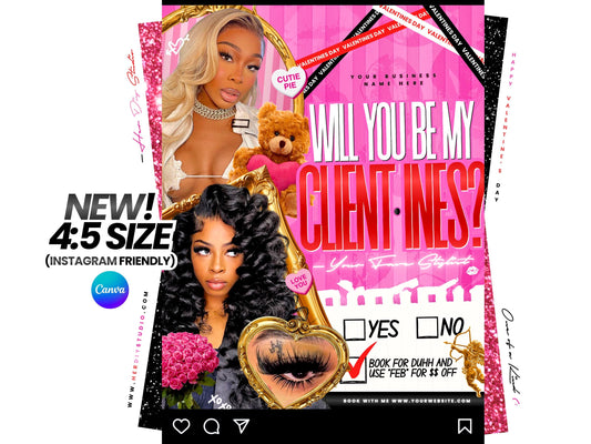 Valentine's Day Booking Flyer, Canva Template (Digital Download)
