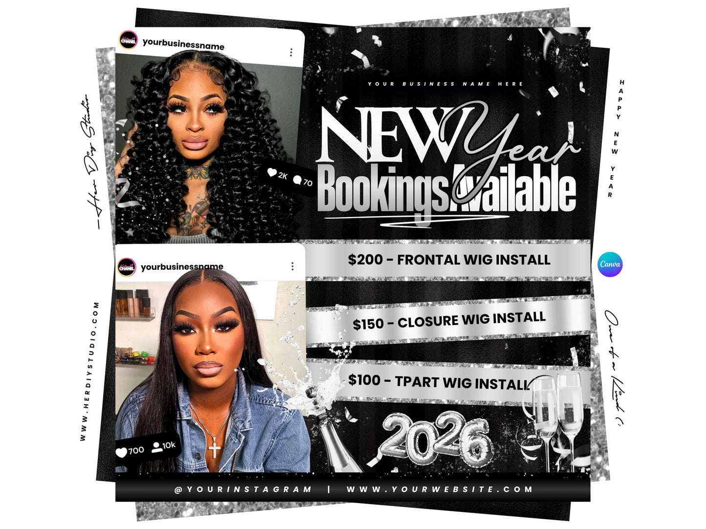 New Year Booking Flyer, Canva Template (Digital Item)