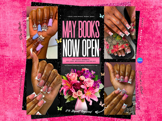 May Booking Flyer (: | Ideal Nail Tech, Hairstylist, MUA, Lash Tech, Aesthetician, Esthetician, Barber