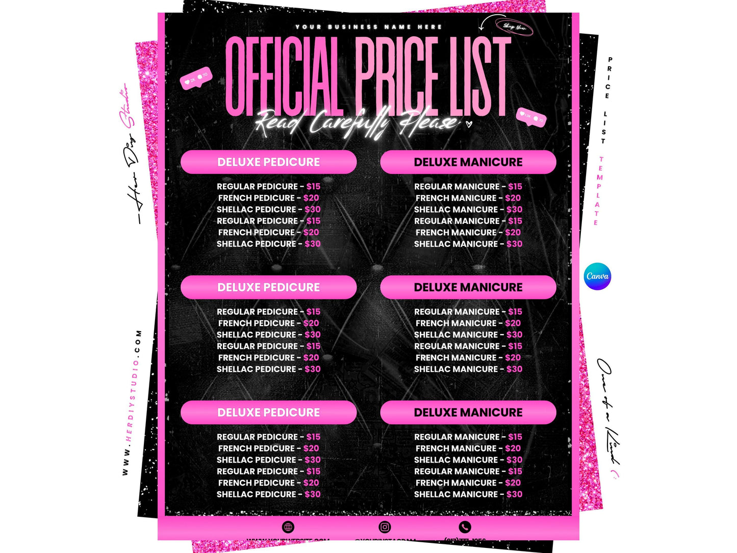 Beauty Salon Price List Template, Customizable in Canva (Digital)