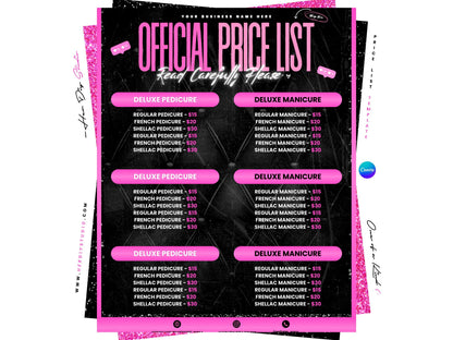 Beauty Salon Price List Template, Customizable in Canva (Digital)